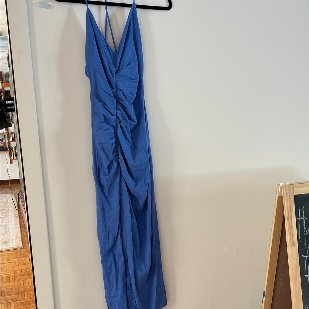 Zara linen blend summer midi/maxi dress size small Elegant Blue Women's Dress
